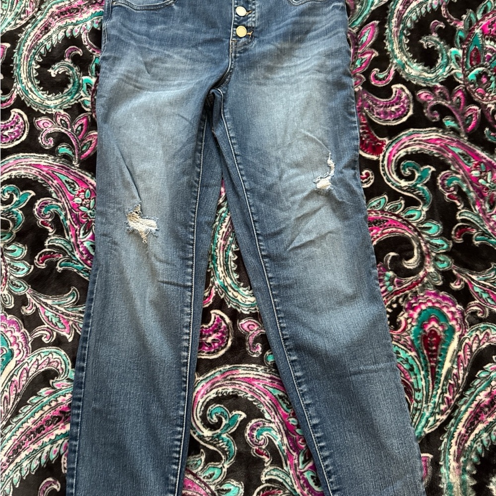 Maurices Dark Blue Distressed Skinny Jeans